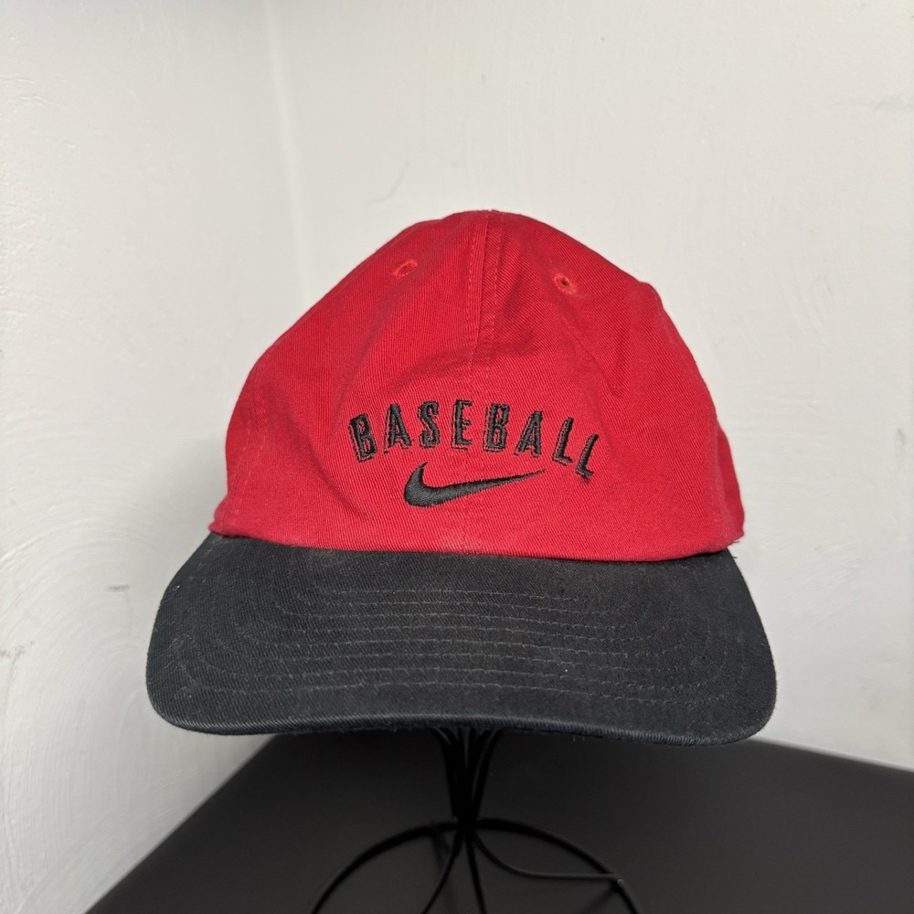 Vintage 1990's Red & Black Nike Baseball Snapback Hat Mens Unisex Adjustable VTG